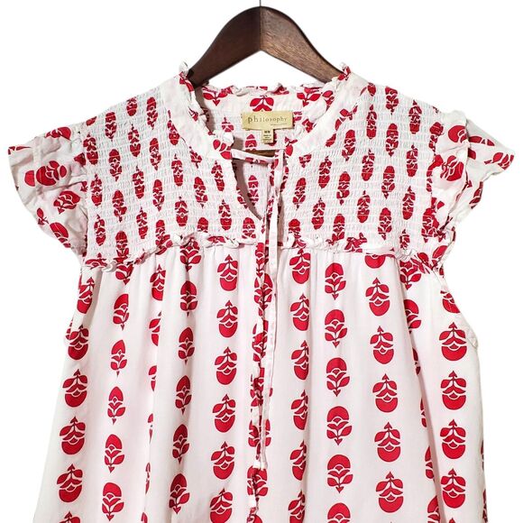 Philosophy Printed Midi Skirt Set Matching Top Size M Red White Boho Womens - Picture 8 of 15